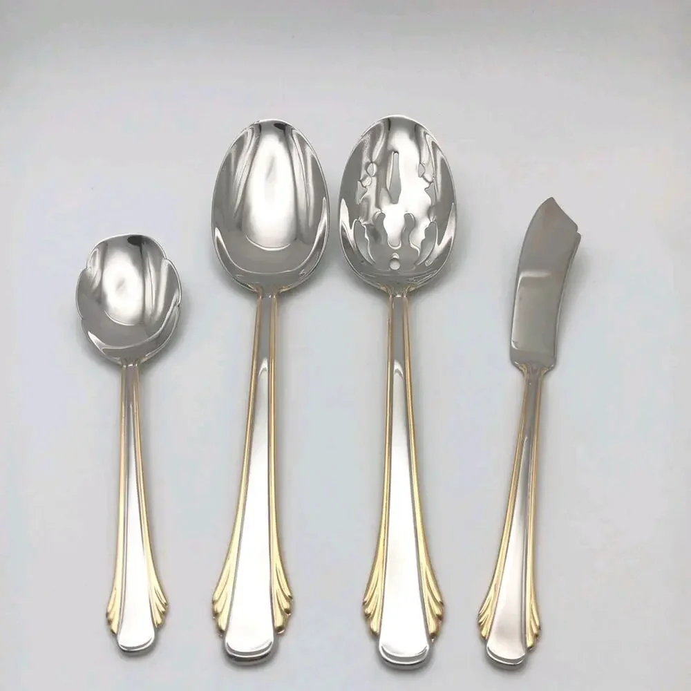 Gorham Calais Gold 4 Piece Hostess Serving Set Stainless 18/8 Flatware Glossy